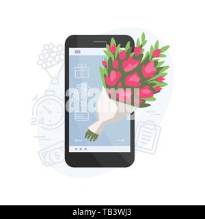 Consegna fiori app mobile - moderno illustrazione vettoriale Illustrazione Vettoriale