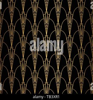 Art Deco Pattern. Seamless nero e oro. Illustrazione Vettoriale