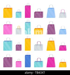 Set di bright multi carta colorata borse per lo shopping. Illustrazione Vettoriale