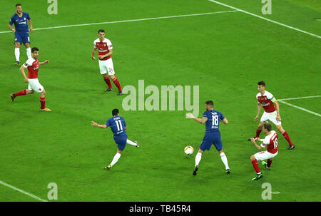 Chelsea Pedro punteggi i suoi lati secondo obiettivo durante la UEFA Europa League finale allo Stadio Olimpico, Baku, in Azerbaijan. Foto Stock