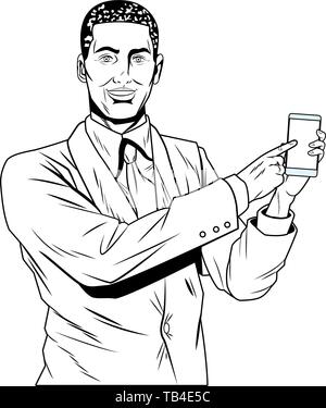 La Pop art businessman in completo bianco e nero isolato Illustrazione Vettoriale