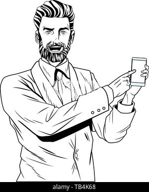 La Pop art businessman in completo bianco e nero isolato Illustrazione Vettoriale