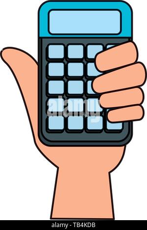 Mano con la calcolatrice matematica dispositivo digitale Illustrazione Vettoriale