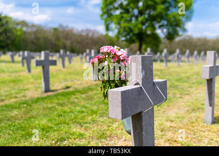 Un sacco di piccole croci di calcestruzzo presso il cimitero di guerra tedesco nei Paesi Bassi. Foto Stock