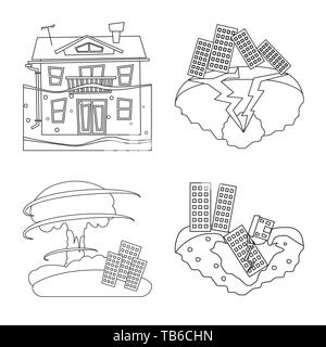 Oggetto isolato del cataclisma e simbolo di emergenza. Raccolta di cataclysm e apocalisse icona vettore per il magazzino. Illustrazione Vettoriale