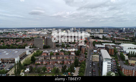 Un campo da calcio di Old Trafford catturato da un drone a Manchester, 29 maggio 2019.DCIM100MEDIADJI 0077.JPG Foto Stock