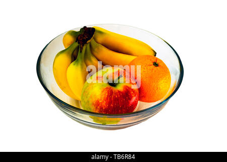 La foto di fresco tutta la frutta in una ciotola di vetro Foto Stock