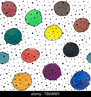 Seamless pattern astratti con gouache cerchi e acrilico su sfondo bianco Foto Stock