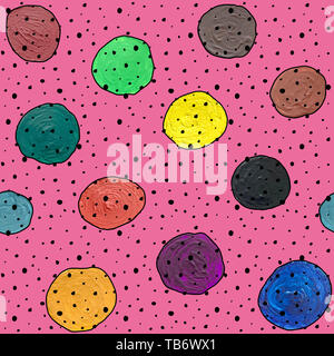 Seamless pattern astratti con gouache cerchi e acido acrilico Foto Stock