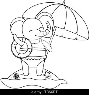 Graziosi animali elefante godendo estate vacanze cartoon illustrazione vettoriale graphic design Illustrazione Vettoriale