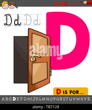 Cartone animato educativo illustrazione della lettera d dal alfabeto con porta per i bambini Illustrazione Vettoriale