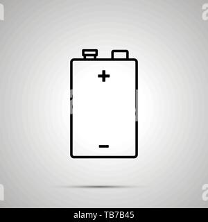 Batteria 9V, semplice icona nera con ombra su grigio Illustrazione Vettoriale