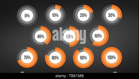 Cerchio schema percentuale grafici a torta ed infografico elementi. Ruota di avanzamento. Illustrazione di vettore isolato Illustrazione Vettoriale