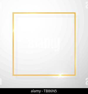 Oro brillante lucido telaio vintage con ombre isolato su sfondo trasparente. Golden lusso rettangolo realistico confine. Illustrazione Vettoriale. Illustrazione Vettoriale