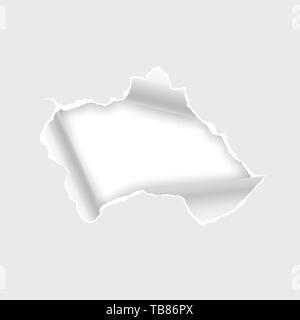 Foro strappato in carta su sfondo bianco. Illustrazione Vettoriale. Illustrazione Vettoriale