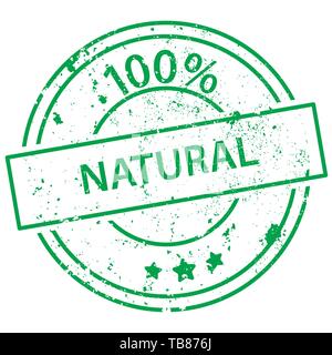 Verde rotondo timbro con la dicitura naturale al cento per cento su sfondo bianco Illustrazione Vettoriale