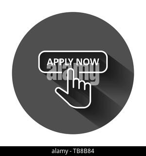 Applica ora icona in stile appartamento. Cursore del dito illustrazione vettoriale sul tondo nero lo sfondo con lunga ombra. Fare clic sul pulsante concetto aziendale. Illustrazione Vettoriale