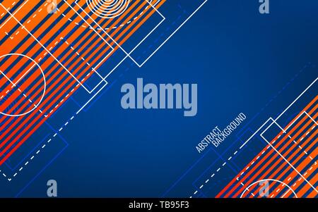 Abstract sfondo geometrico. Bianche casuali forme e linee. Blu e arancione concetto. Luminosa e moderna sullo sfondo. Alla moda di illustrazione vettoriale. Illustrazione Vettoriale