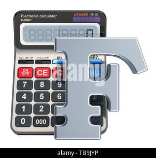 Calcolatrice con simbolo di franco, rendering 3D isolati su sfondo bianco Foto Stock