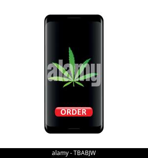 Ordinare cannabis online tramite smartphone app isolati su sfondo bianco illustrazione vettoriale EPS10 Illustrazione Vettoriale