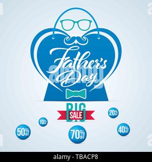 Padri giorno Vendita banner. A forma di cuore ad banner con grande vendita di scritte e le sfere su sfondo quadrato. Illustrazione Vettoriale