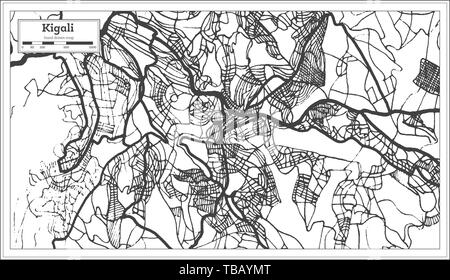 Il Kigali Ruanda mappa in bianco e nero e a colori. Illustrazione Vettoriale. Mappa di contorno. Illustrazione Vettoriale
