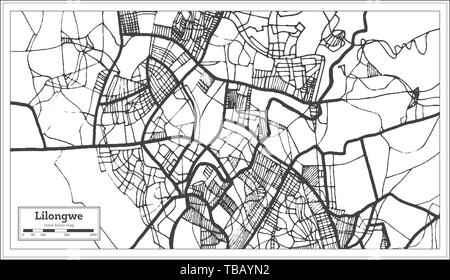 Lilongwe Malawi mappa in bianco e nero e a colori. Illustrazione Vettoriale. Mappa di contorno. Illustrazione Vettoriale