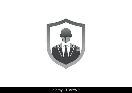 Creative Smoking Gentelman Shield Logo Design simbolo illustrazione vettoriale Illustrazione Vettoriale