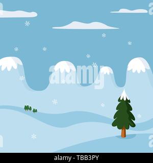 Illustrazione Vettoriale. Paesaggio invernale in stile cartoon e colori tenui. Illustrazione Vettoriale