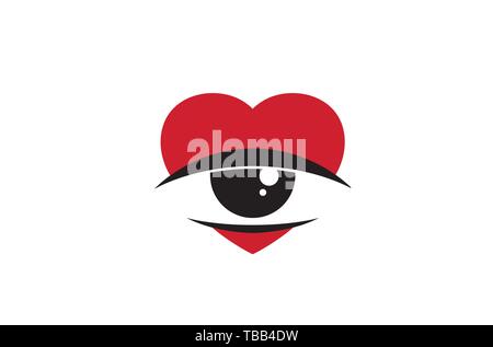 Creative cuore rosso Amore Sleepy Eye Logo Design simbolo illustrazione vettoriale Illustrazione Vettoriale