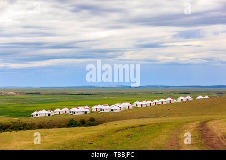 Hulunbuir Bayan Hushuo tribale mongolo yurt, Mongolia interna Foto Stock