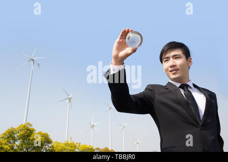 Business collare bianco azienda sfera di cristallo Foto Stock