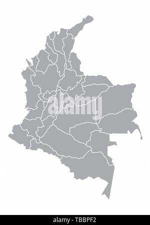 Grigio di una mappa Colombia diviso in regioni Illustrazione Vettoriale
