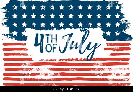 Il 4 luglio bandiera degli Stati Uniti mano richiama i tratti di pennello. Abstract Vector grunge background. American Independence Day celebrazione dello sfondo. Modello per la vacanza banner, biglietto di auguri, invito, poster Illustrazione Vettoriale