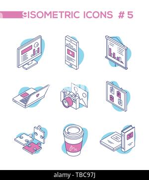 Business Analytics - linea uno stile di design isometrica Icone Illustrazione Vettoriale