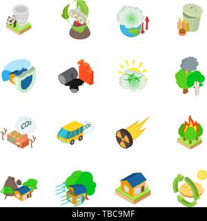 Eco catastrofico set di icone, stile isometrico Illustrazione Vettoriale