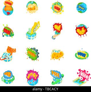Terra travagliata set di icone, stile isometrico Illustrazione Vettoriale
