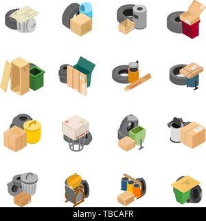 Rifiuti pericolosi set di icone, stile isometrico Illustrazione Vettoriale