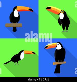 Toucan set di icone di stile di Piana Illustrazione Vettoriale