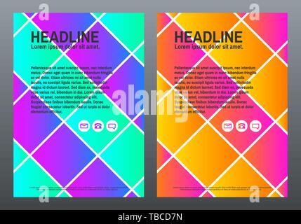 Abstract brochure colorati. Modello di progettazione con luminosi quadrati e gradienti. Composizione creativa set in a4. Alla moda di illustrazione vettoriale. Illustrazione Vettoriale