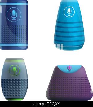 Smart speaker set di icone. Serie di cartoni animati di smart speaker icone vettoriali per il web design Illustrazione Vettoriale