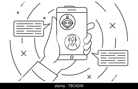 Concetto Chatbot sfondo. Schema Illustrativo del vettore chatbot concetto sfondo per web design Illustrazione Vettoriale