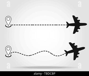 Set di volo in aeroplano percorsi percorso di linea - isolato illustrazione vettoriale EPS10 Illustrazione Vettoriale