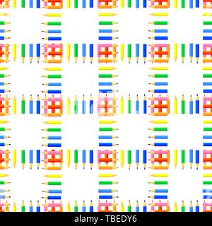 Vector colorato modello senza giunture. Righe colorate matite appuntite che formano le piazze. Un buon sito di sfondo per gli artisti, tessuti, bambini. Illustrazione Vettoriale