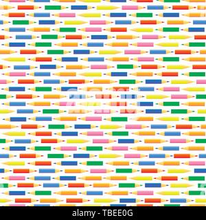 Vector seamless pattern. Catene di piccole matite colorate. Un buon sito di sfondo per gli artisti e l'educazione dei bambini. Illustrazione Vettoriale