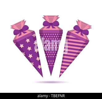 Scuola di pattern set di cono in colori viola isolato su bianco illustrazione vettoriale EPS10 Illustrazione Vettoriale