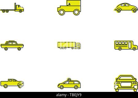 Icone di trasporto impostare riempimento lineare - su sfondo bianco Illustrazione Vettoriale