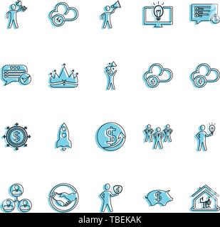 Business set di icone. Icone per il business, gestione, finanza, strategia, successo - riempimento lineare imposta icona vettore Illustrazione Vettoriale