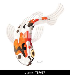Carpe Koi simbolo giapponese di fortuna fortune prosperità rosso e nero punteggiato di carpe koi cartoon piatta illustrazione vettore isolato su sfondo bianco. Illustrazione Vettoriale