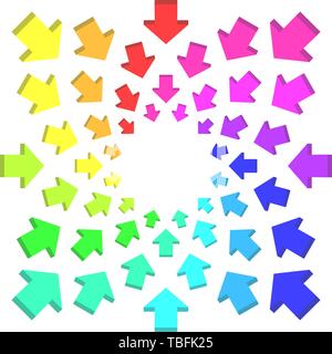 Gruppo di frecce a seguito di un cerchio rivolte verso l'interno - Vettore Illustrazione Vettoriale